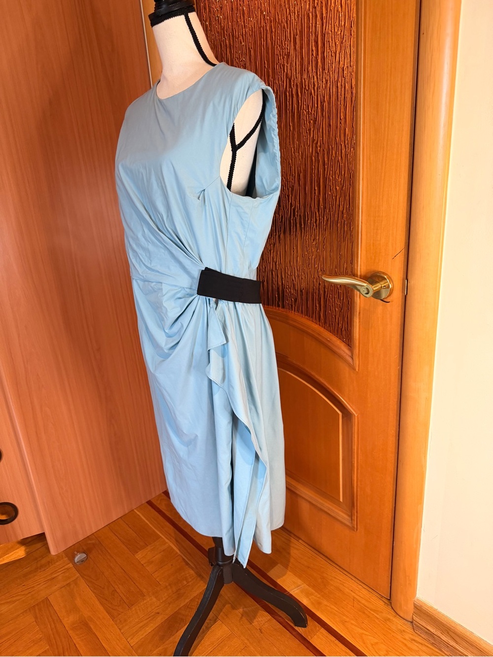 Diane Von Furstenberg Powder Blue Sleeveless Draped Midi Dress Sz 14